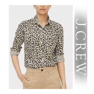 J. CREW Leopard Animal Print Button Down Long Sleeve Shirt 100% Cotton Size M